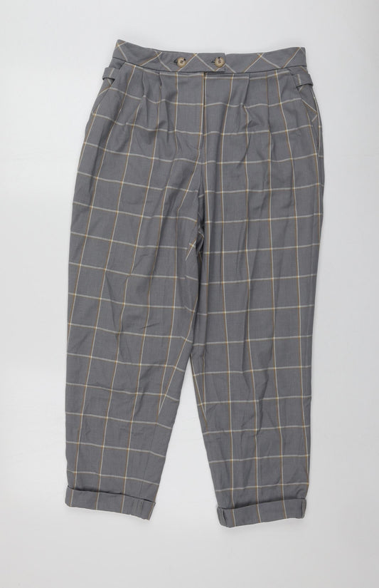 Topshop Womens Grey Plaid Polyester Chino Trousers Size 10 L23 in Regular
