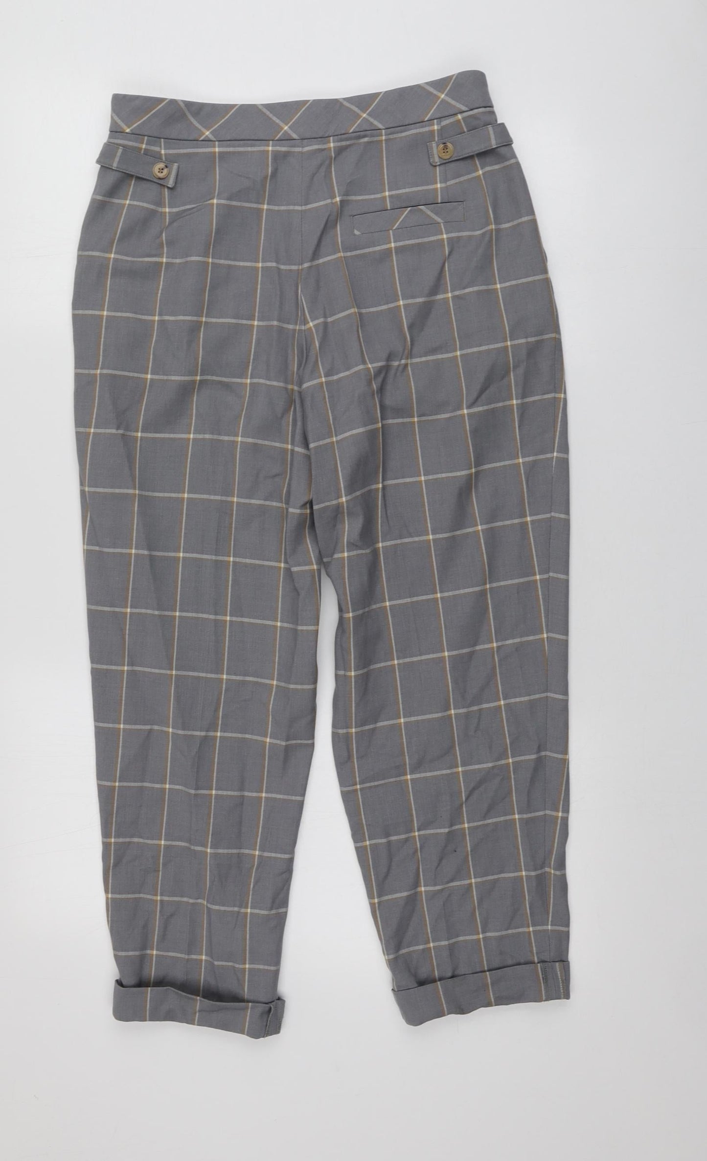 Topshop Womens Grey Plaid Polyester Chino Trousers Size 10 L23 in Regular
