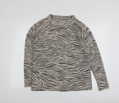 Betty&Co Womens Beige Round Neck Animal Print Acrylic Pullover Jumper Size 38