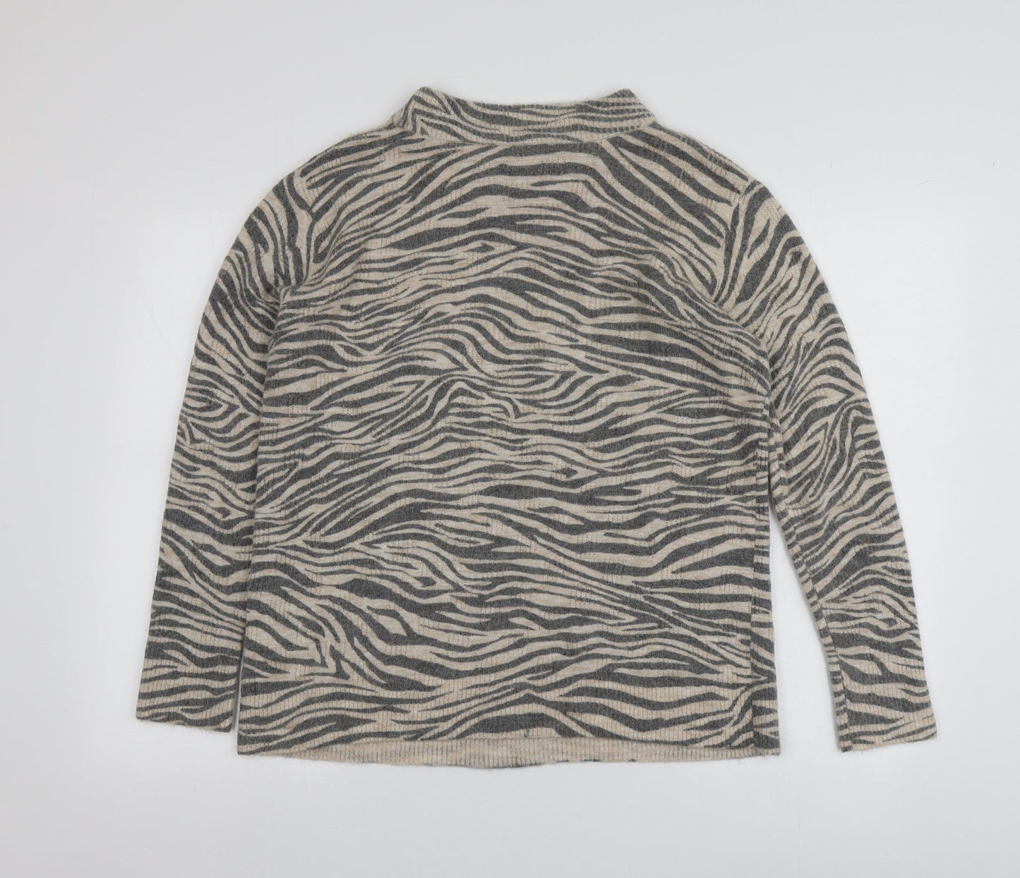 Betty&Co Womens Beige Round Neck Animal Print Acrylic Pullover Jumper Size 38