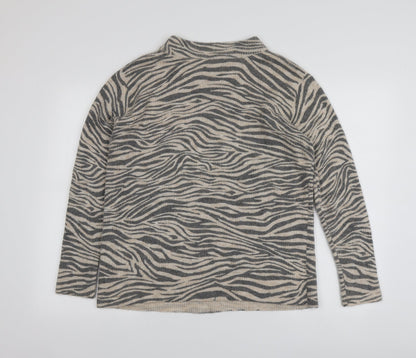 Betty&Co Womens Beige Round Neck Animal Print Acrylic Pullover Jumper Size 38