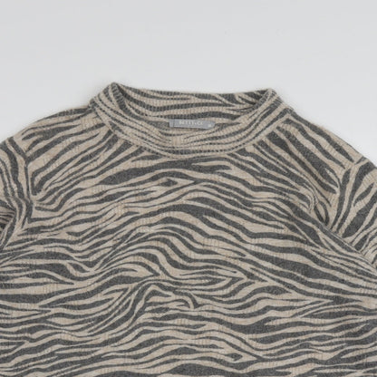 Betty&Co Womens Beige Round Neck Animal Print Acrylic Pullover Jumper Size 38