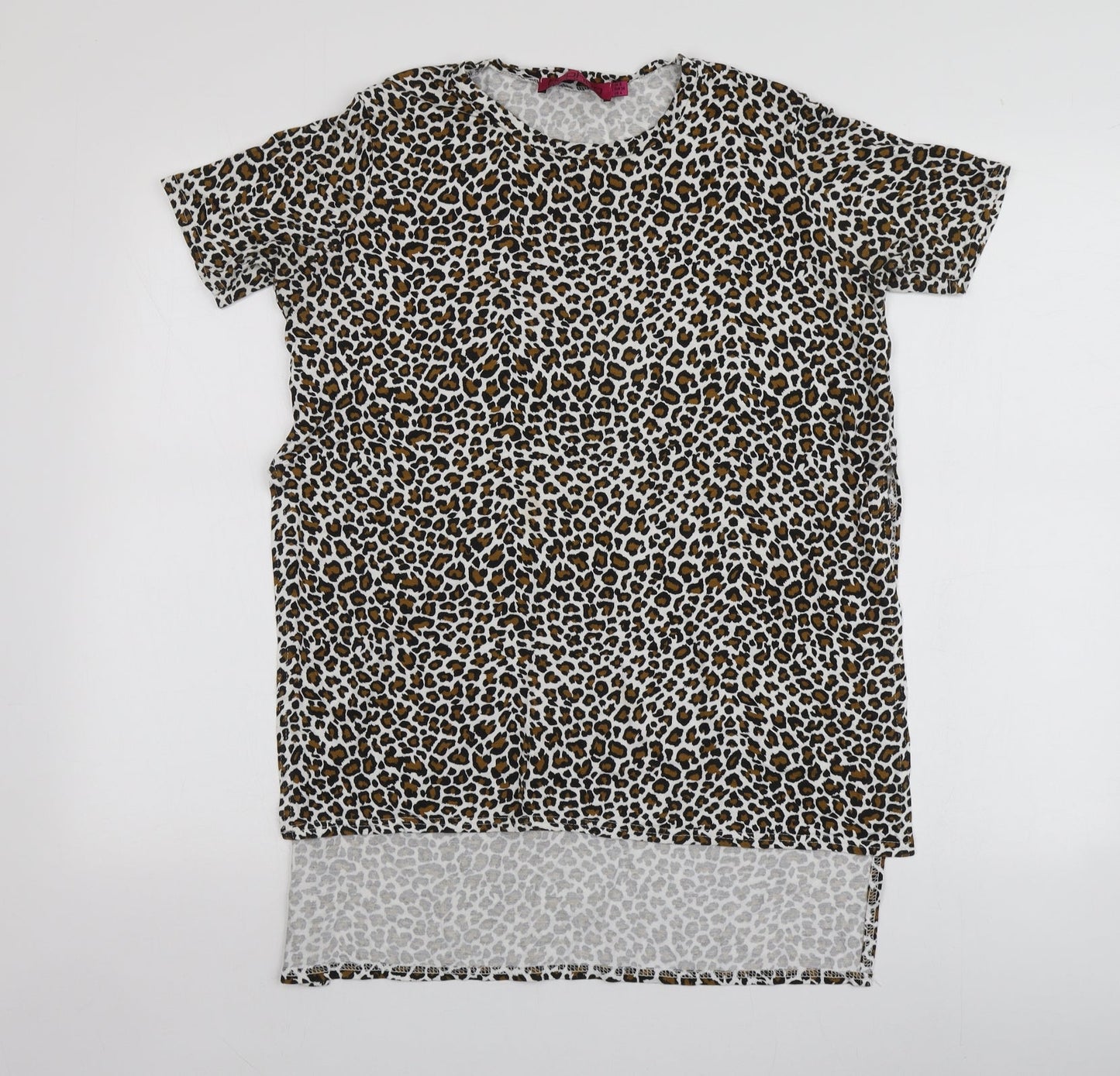 Boohoo Womens Multicoloured Animal Print Viscose Basic T-Shirt Size 8 Round Neck