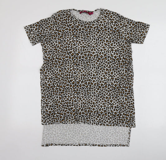 Boohoo Womens Multicoloured Animal Print Viscose Basic T-Shirt Size 8 Round Neck