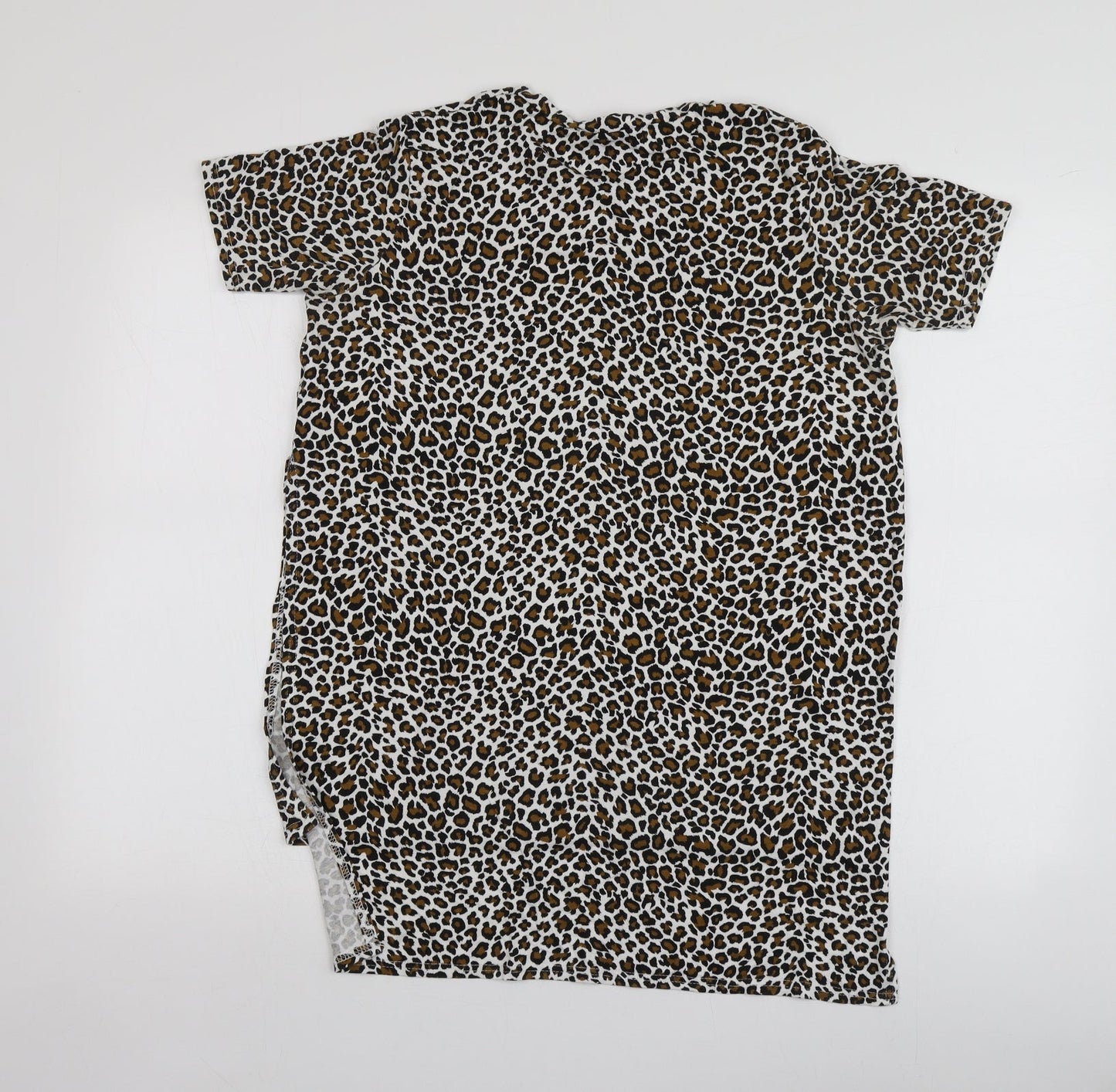 Boohoo Womens Multicoloured Animal Print Viscose Basic T-Shirt Size 8 Round Neck