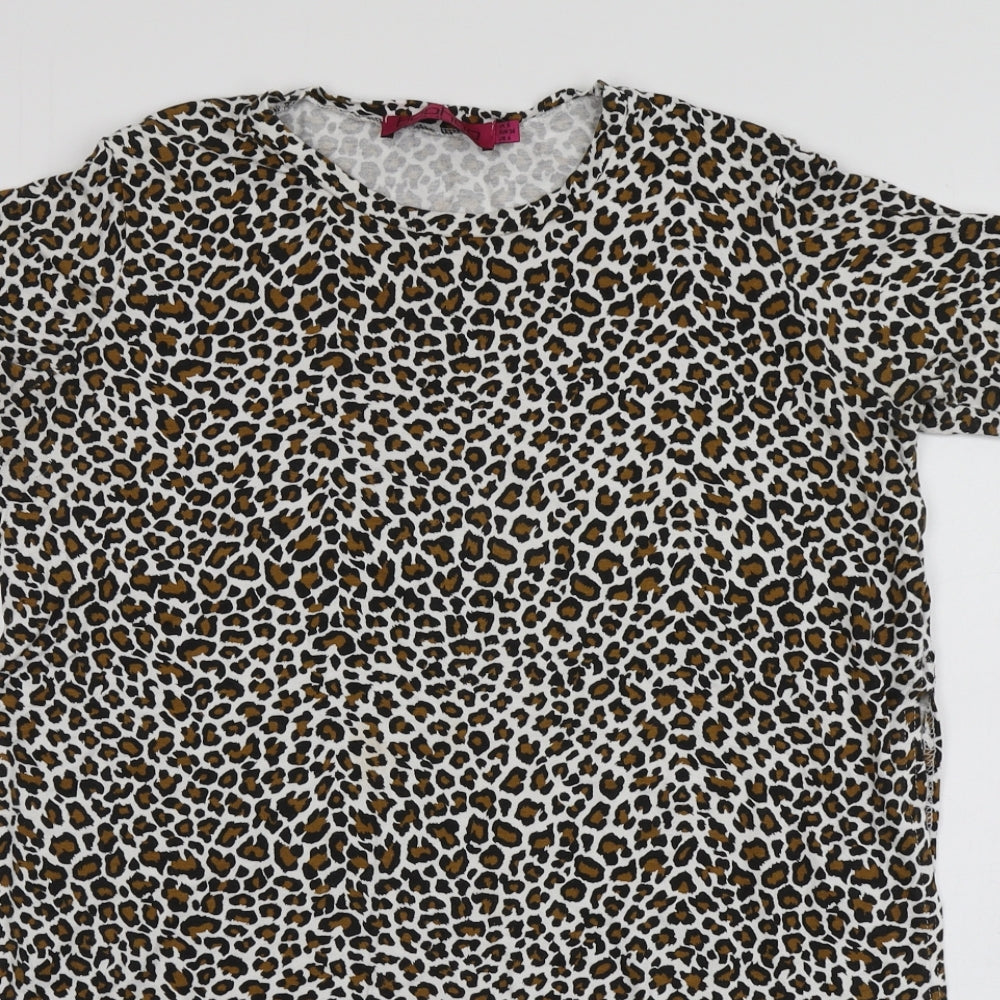Boohoo Womens Multicoloured Animal Print Viscose Basic T-Shirt Size 8 Round Neck