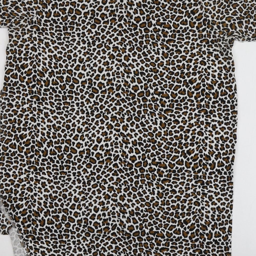 Boohoo Womens Multicoloured Animal Print Viscose Basic T-Shirt Size 8 Round Neck