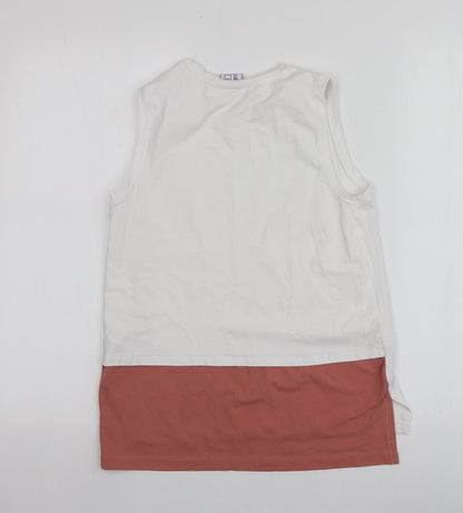Lonsdale Girls White Geometric 100% Cotton Basic T-Shirt Size 13 Years Round Neck