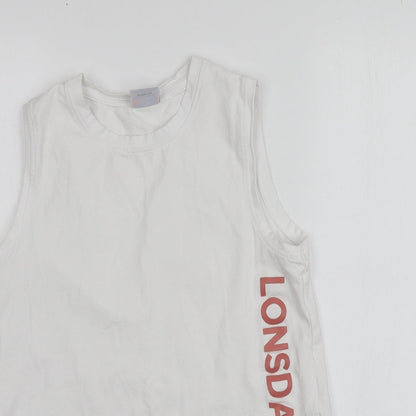Lonsdale Girls White Geometric 100% Cotton Basic T-Shirt Size 13 Years Round Neck