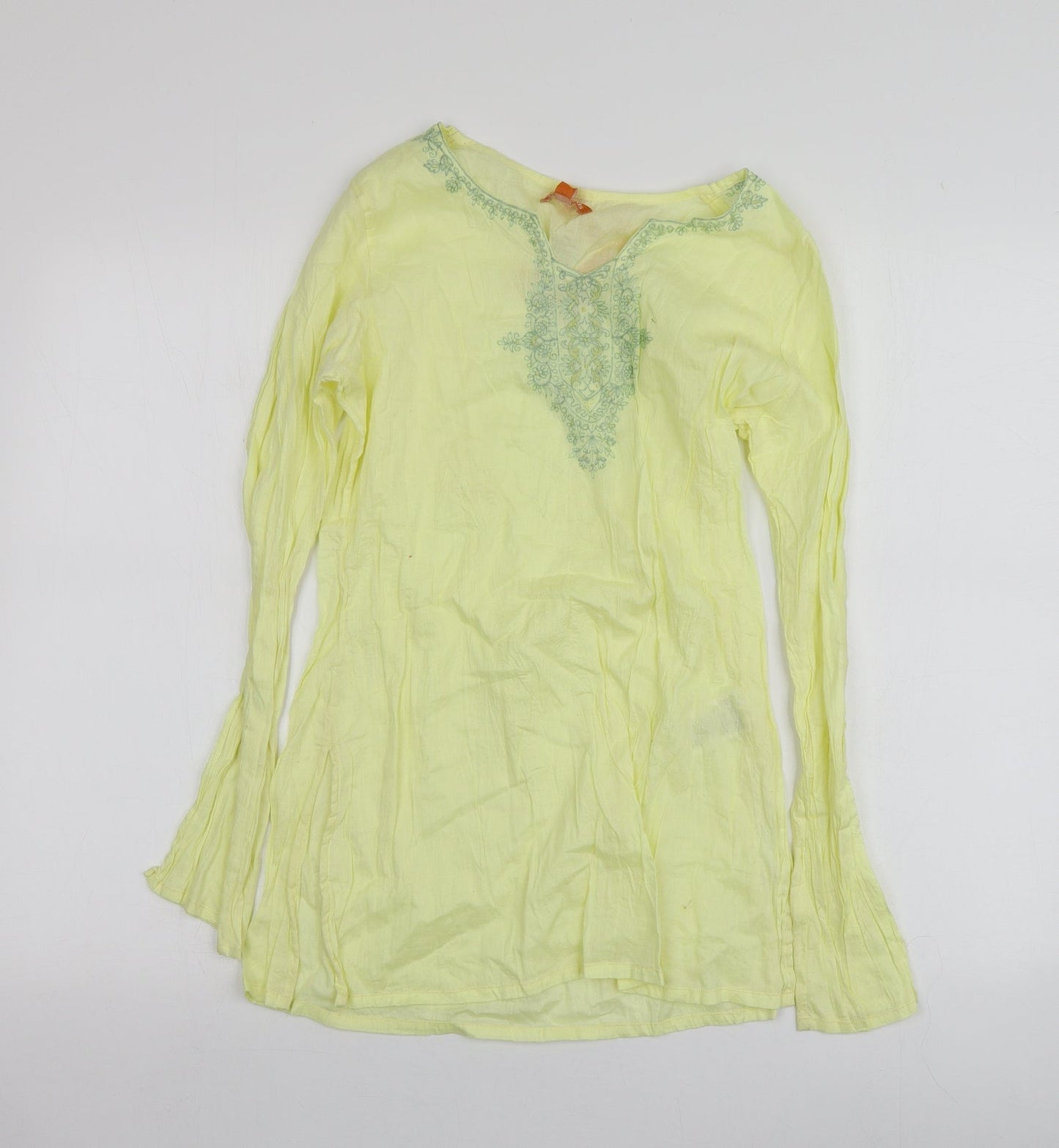 Crossroads Womens Yellow Geometric 100% Cotton Basic T-Shirt Size S V-Neck