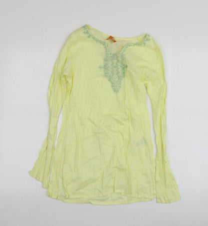 Crossroads Womens Yellow Geometric 100% Cotton Basic T-Shirt Size S V-Neck