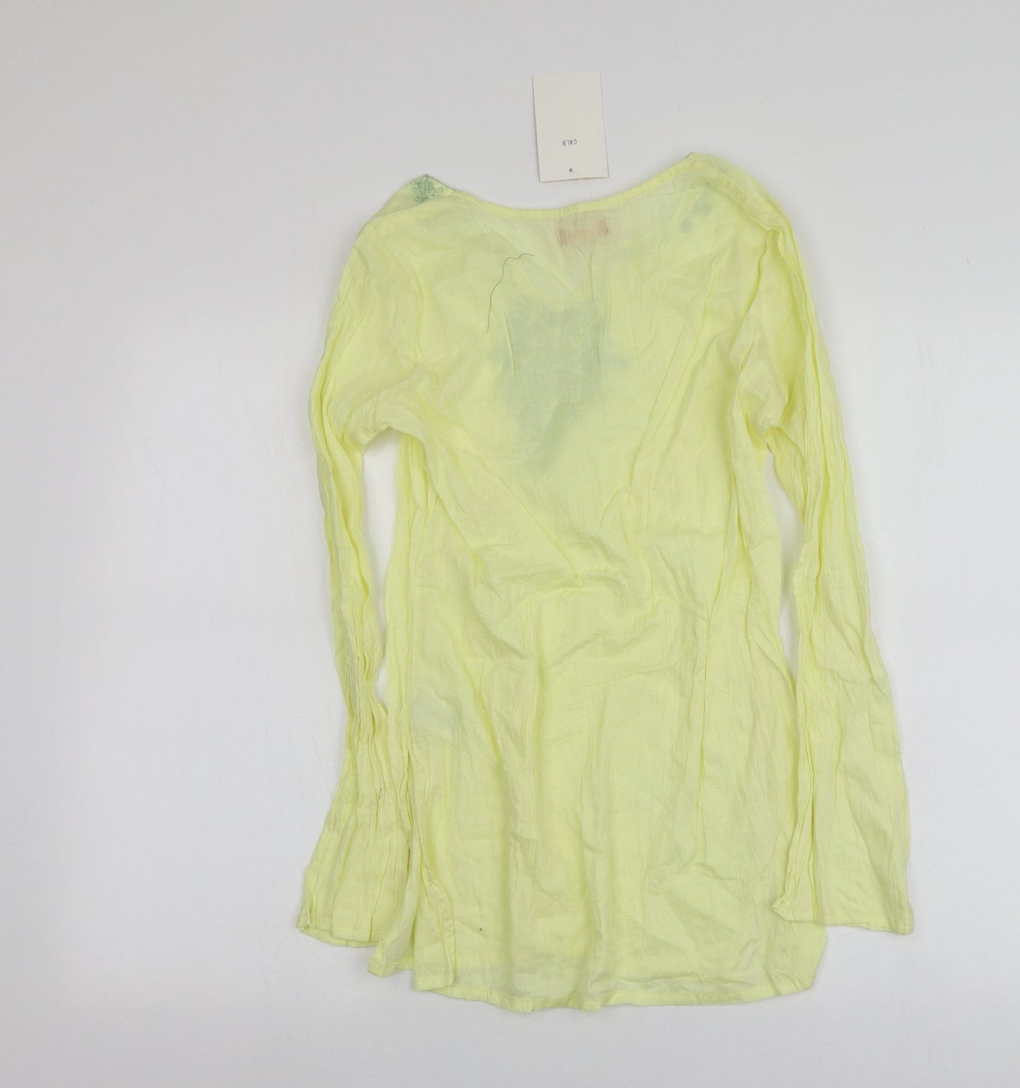 Crossroads Womens Yellow Geometric 100% Cotton Basic T-Shirt Size S V-Neck