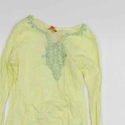 Crossroads Womens Yellow Geometric 100% Cotton Basic T-Shirt Size S V-Neck