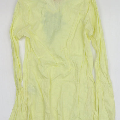 Crossroads Womens Yellow Geometric 100% Cotton Basic T-Shirt Size S V-Neck