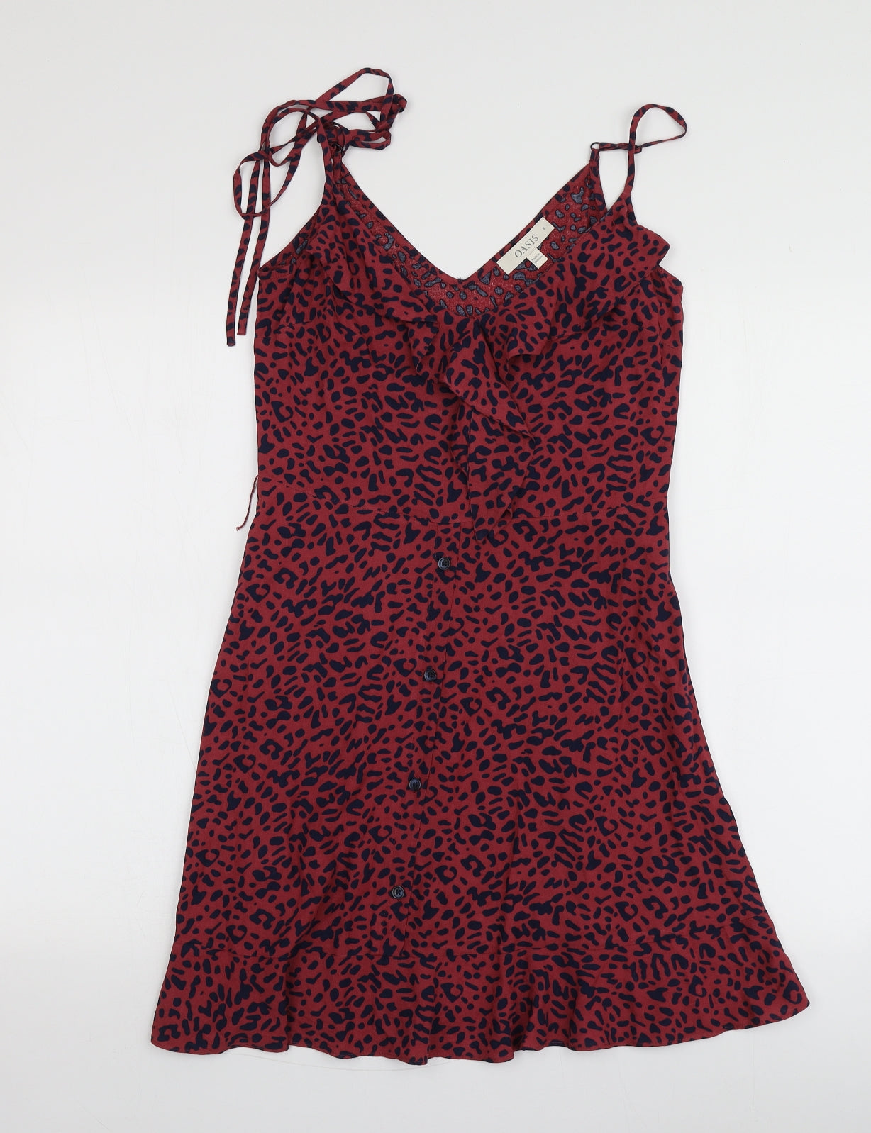 Oasis Womens Red Animal Print Polyester Mini  Size 8  V-Neck