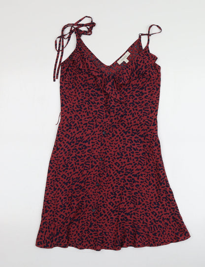 Oasis Womens Red Animal Print Polyester Mini  Size 8  V-Neck
