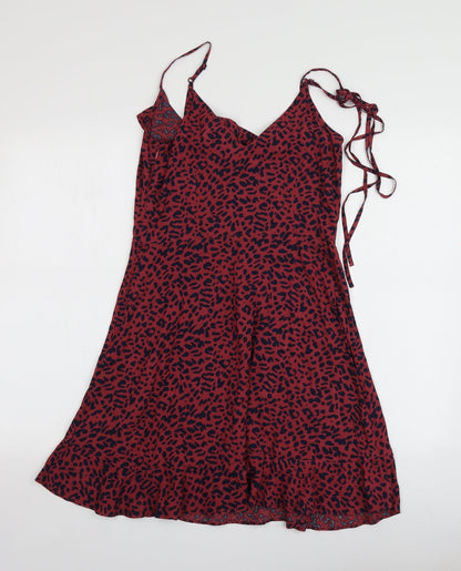 Oasis Womens Red Animal Print Polyester Mini  Size 8  V-Neck