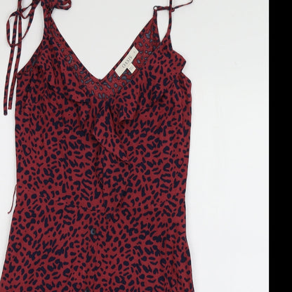 Oasis Womens Red Animal Print Polyester Mini  Size 8  V-Neck