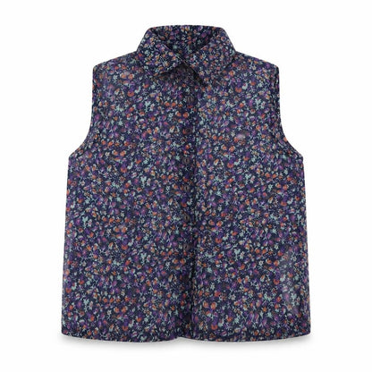 Miss Evie Girls Blue Floral Polyester Basic Button-Up Size 8 Years Collared