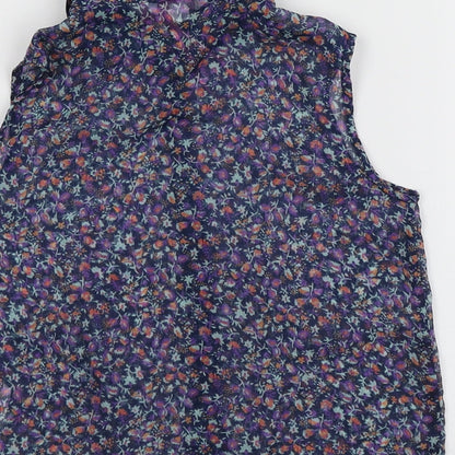 Miss Evie Girls Blue Floral Polyester Basic Button-Up Size 8 Years Collared