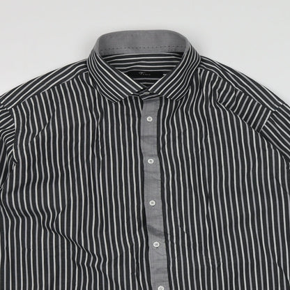 Venti Mens Grey Striped Cotton  Button-Up Size 44 Collared