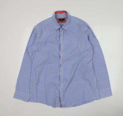 Venti Mens Blue Geometric Cotton  Button-Up Size 44 Collared