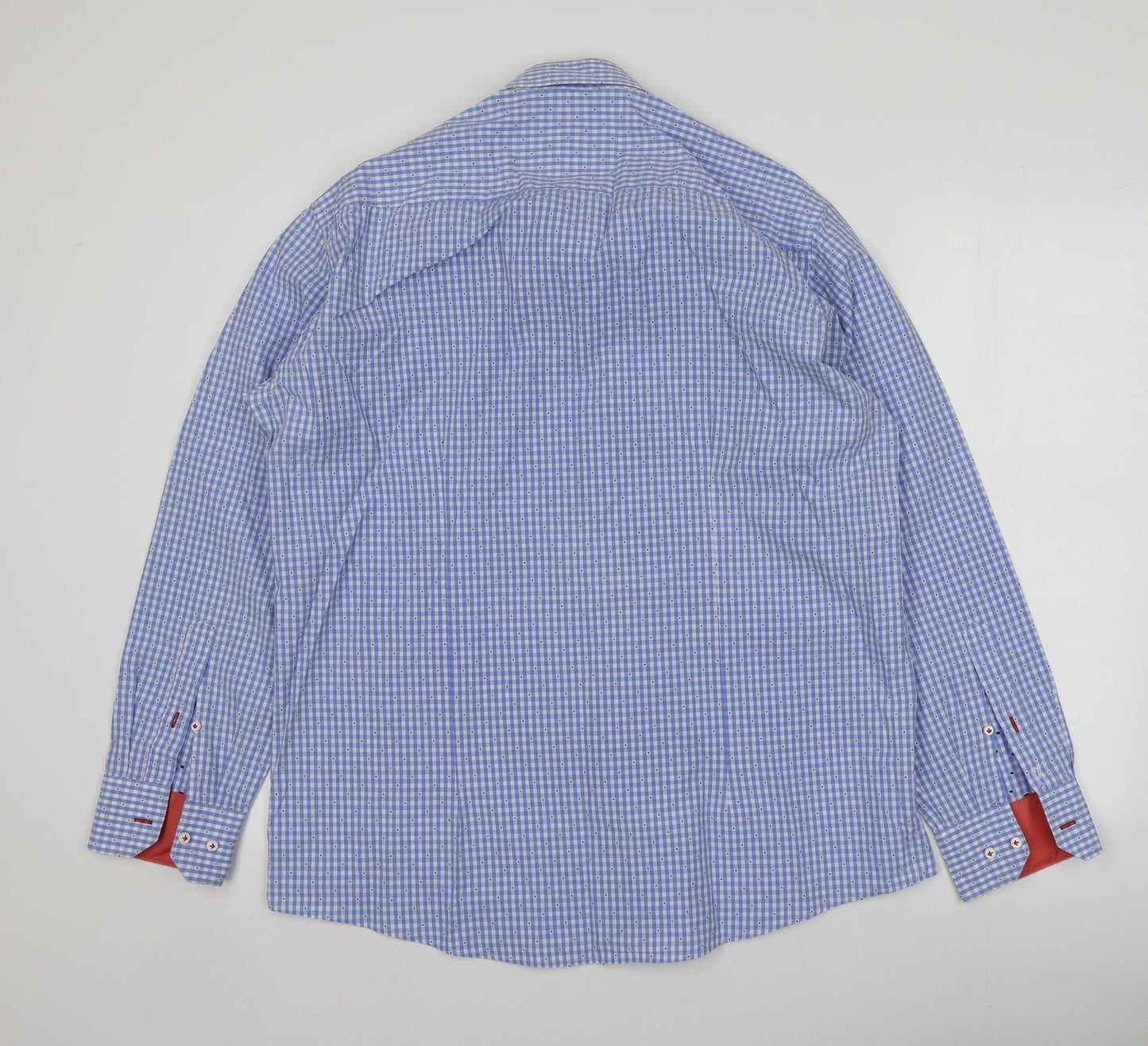 Venti Mens Blue Geometric Cotton  Button-Up Size 44 Collared
