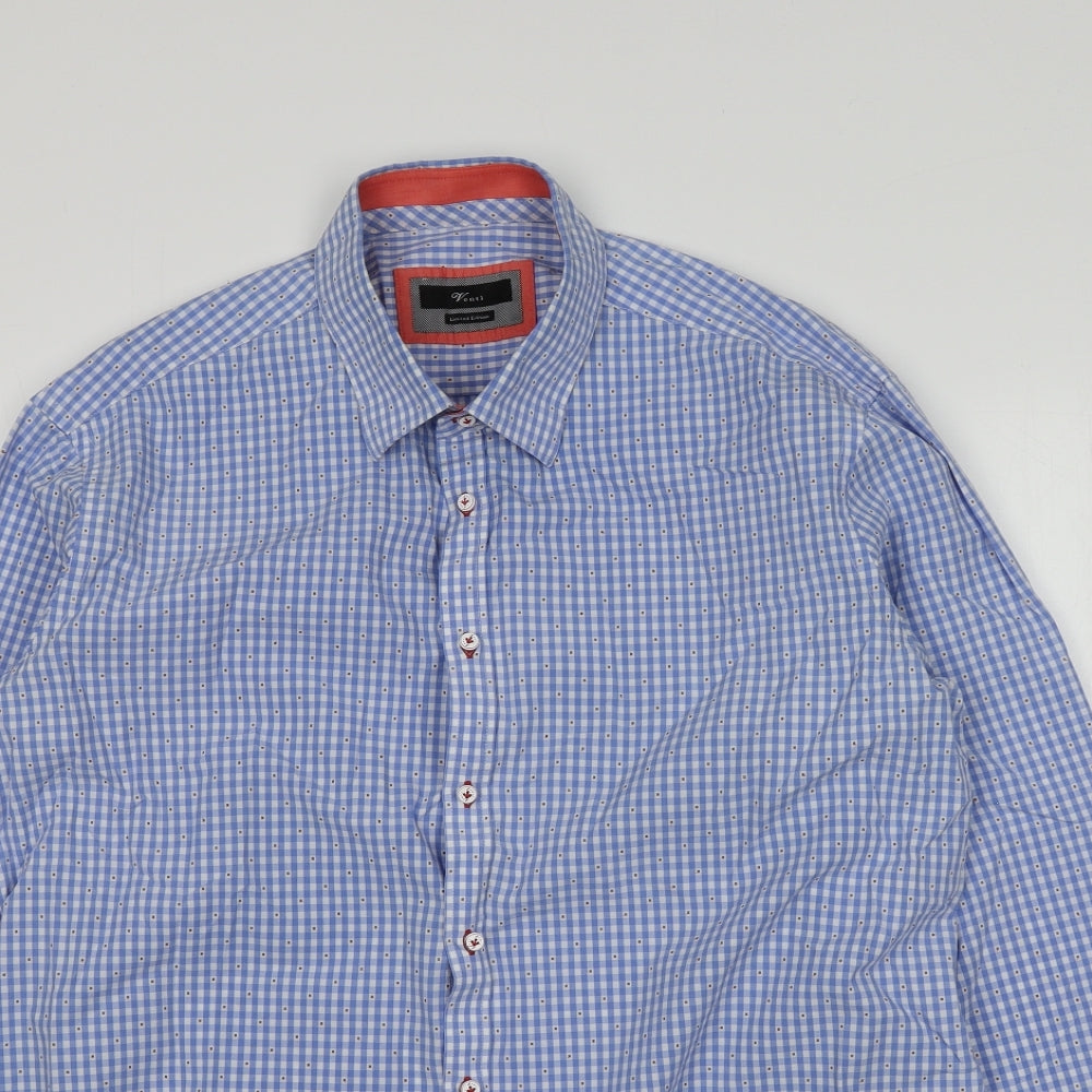 Venti Mens Blue Geometric Cotton  Button-Up Size 44 Collared