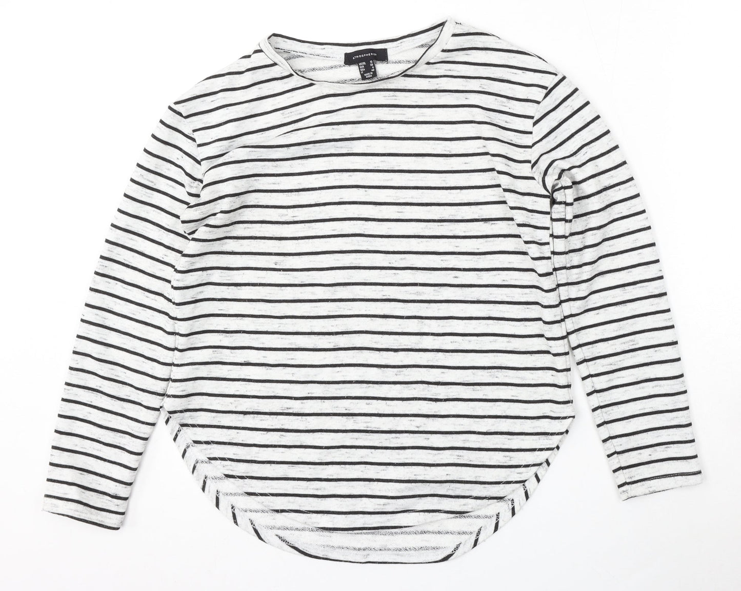 Atmosphere Womens White Round Neck Striped Polyester Pullover Jumper Size 10