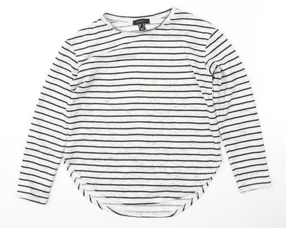 Atmosphere Womens White Round Neck Striped Polyester Pullover Jumper Size 10