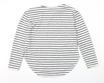 Atmosphere Womens White Round Neck Striped Polyester Pullover Jumper Size 10
