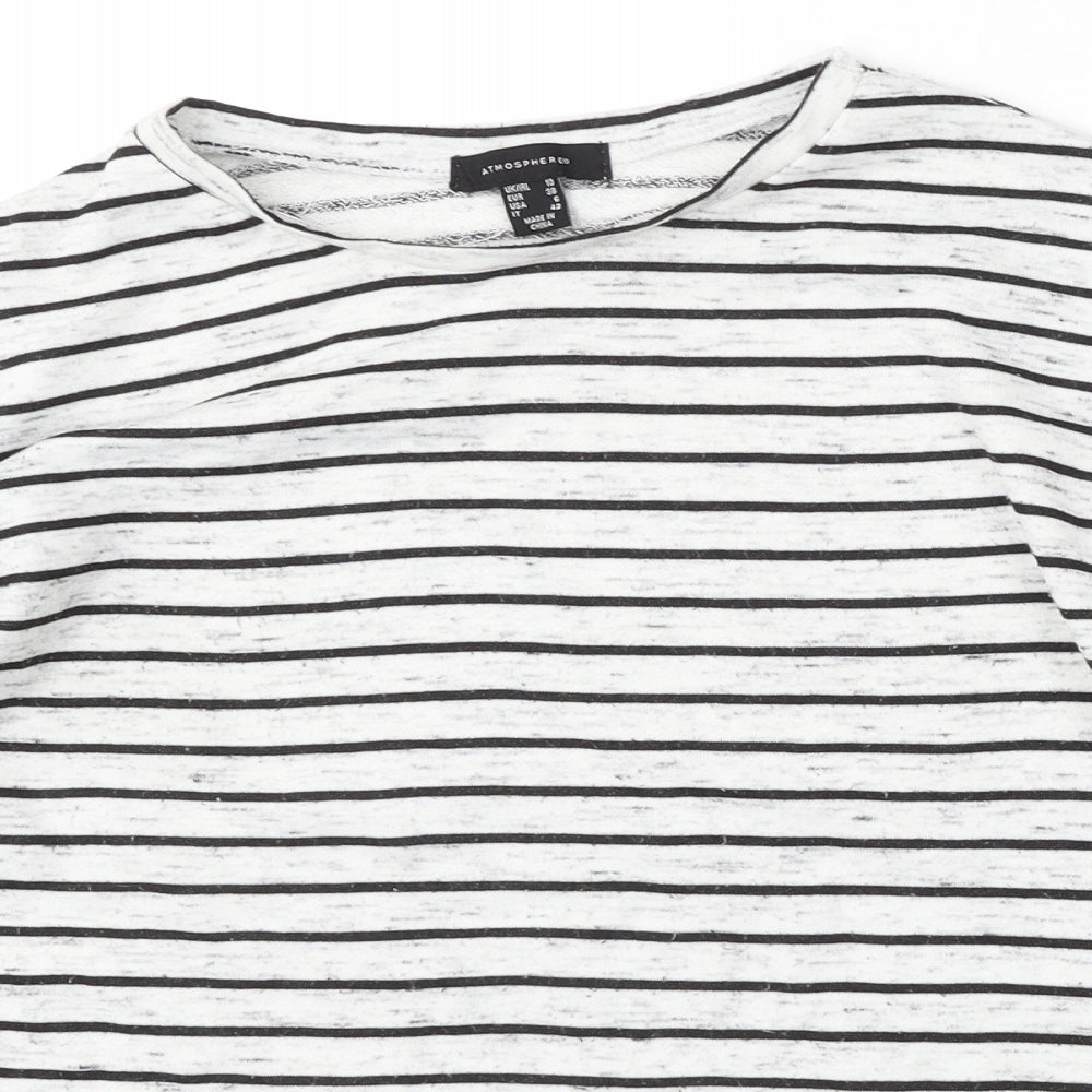 Atmosphere Womens White Round Neck Striped Polyester Pullover Jumper Size 10