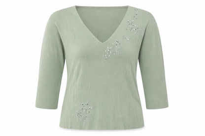 Bonmarché Womens Green V-Neck Viscose Pullover Jumper Size M