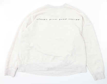 Preworn Womens Beige  Polyester Pullover Sweatshirt Size L   - Always give good energy