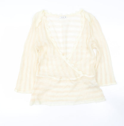 VILA Womens Beige  Acrylic Basic Blouse Size M V-Neck