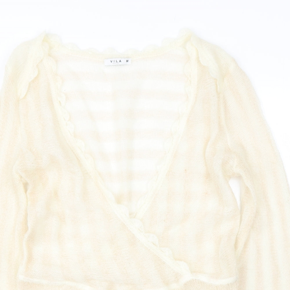 VILA Womens Beige  Acrylic Basic Blouse Size M V-Neck