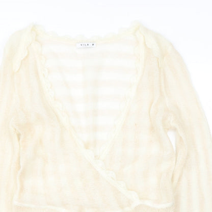 VILA Womens Beige  Acrylic Basic Blouse Size M V-Neck