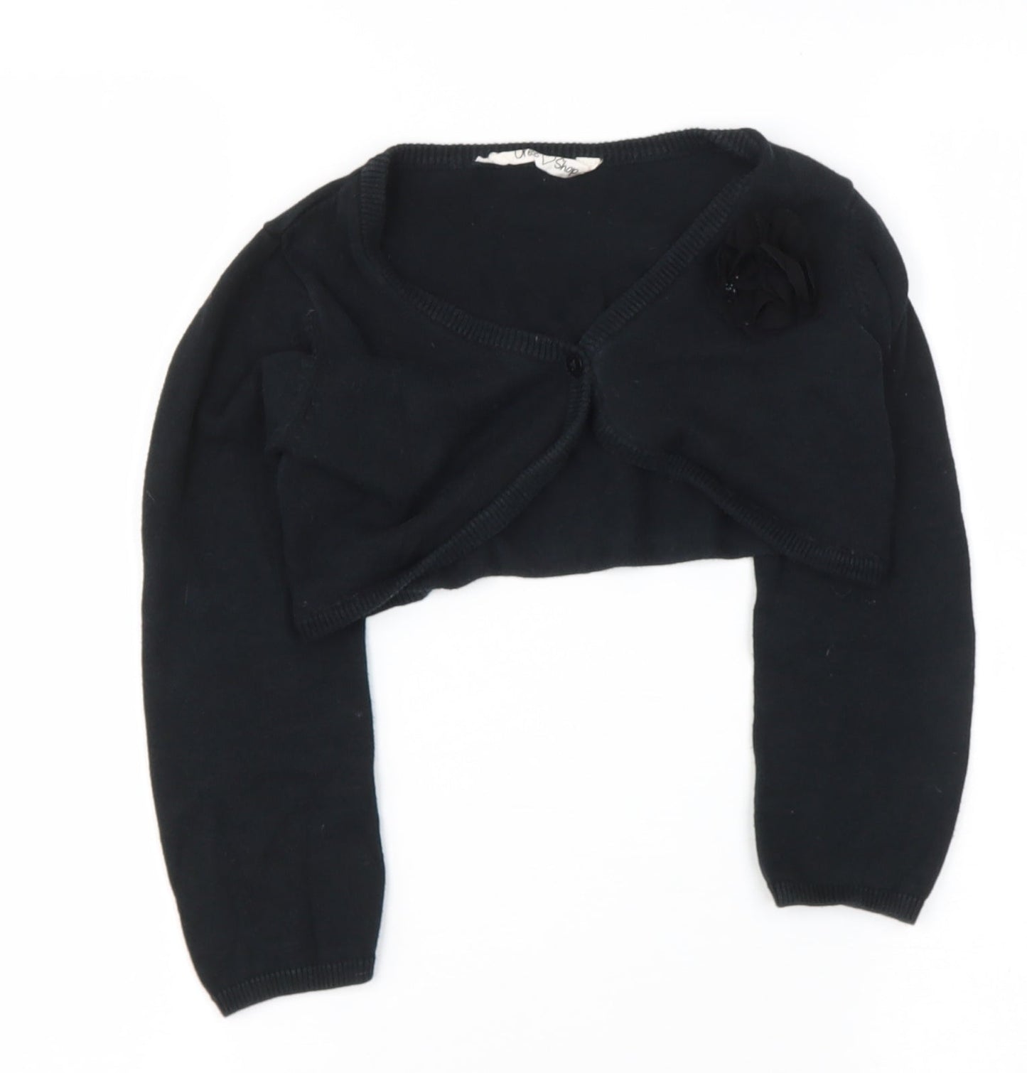 DRESS SHOP Girls Black V-Neck  Cotton Cardigan Jumper Size 6-7 Years