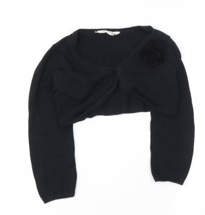 DRESS SHOP Girls Black V-Neck  Cotton Cardigan Jumper Size 6-7 Years