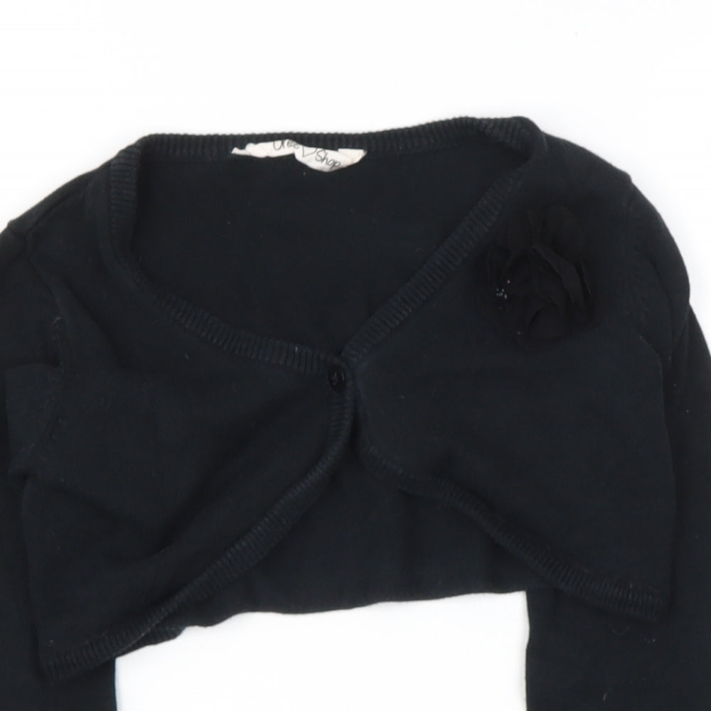 DRESS SHOP Girls Black V-Neck  Cotton Cardigan Jumper Size 6-7 Years