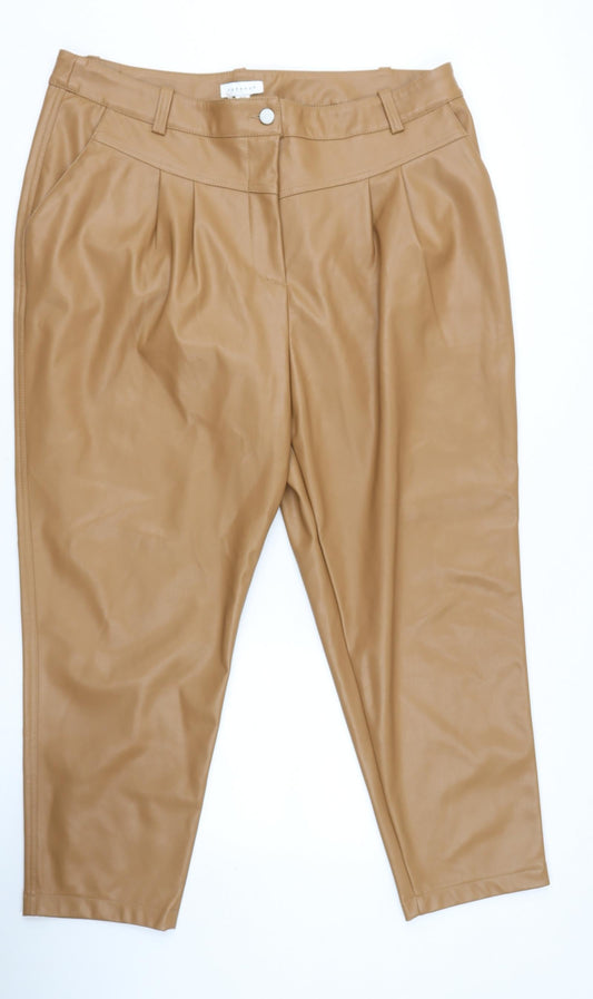 TOP SHOP Womens Beige  Polyester Dress Pants Trousers Size 18 L26 in Regular