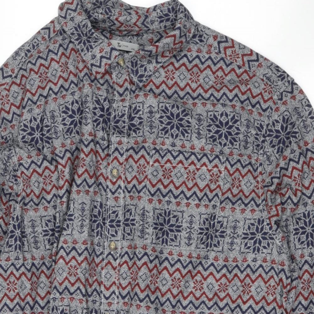 tesco Mens Multicoloured Geometric Polyester  Button-Up Size XLT Collared