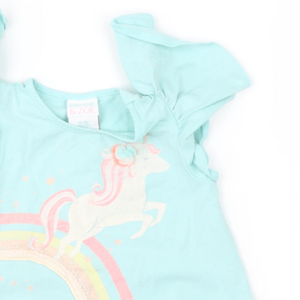 maggie and zoe Baby Green  Cotton Basic T-Shirt Size 12-18 Months Round Neck  - unicorn