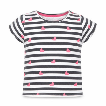 Primark Girls Blue Striped Cotton Basic T-Shirt Size 3-4 Years Round Neck