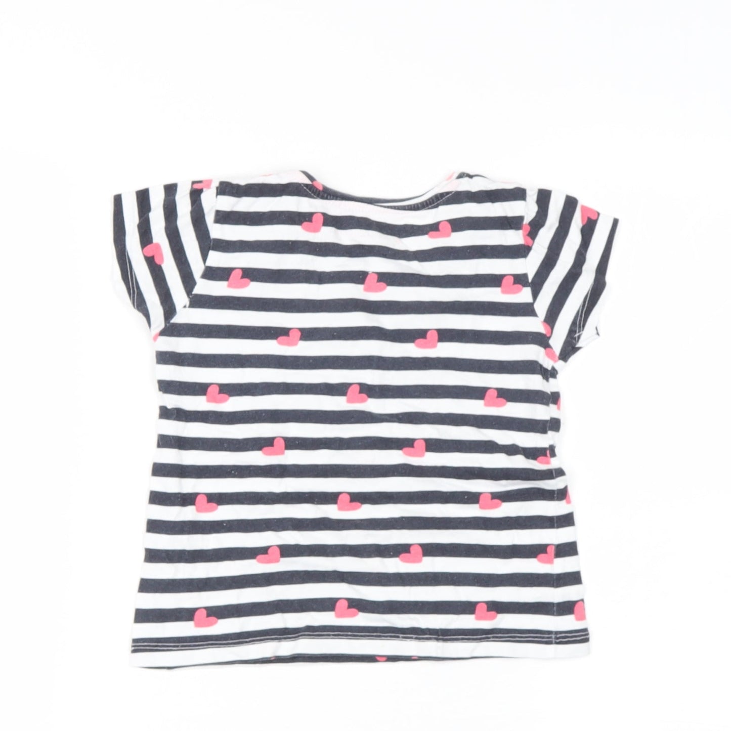 Primark Girls Blue Striped Cotton Basic T-Shirt Size 3-4 Years Round Neck