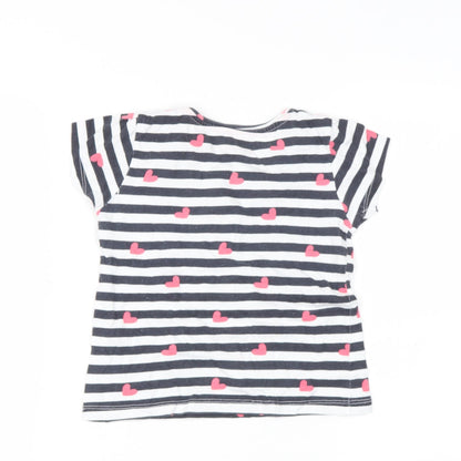 Primark Girls Blue Striped Cotton Basic T-Shirt Size 3-4 Years Round Neck