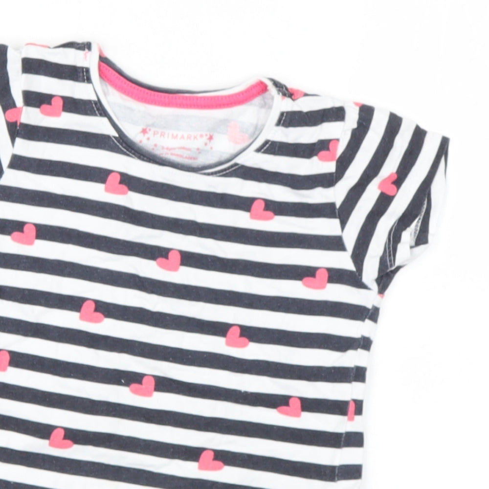 Primark Girls Blue Striped Cotton Basic T-Shirt Size 3-4 Years Round Neck