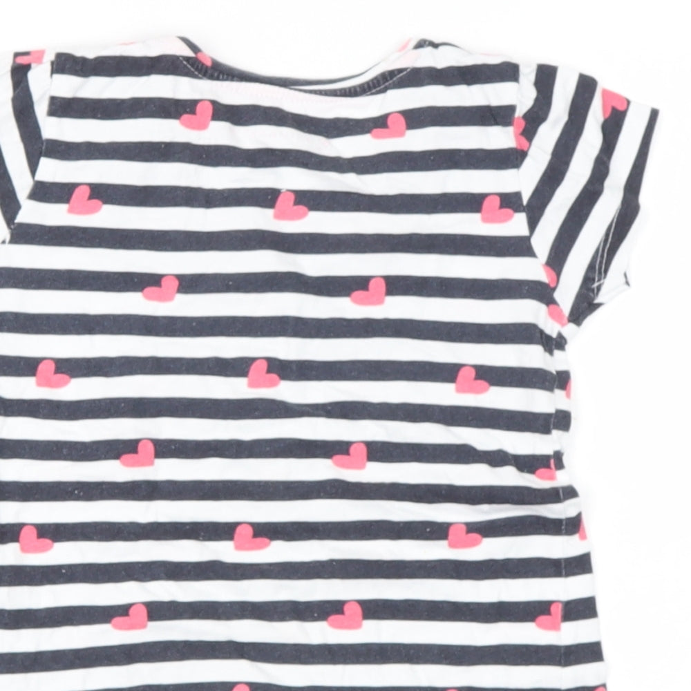 Primark Girls Blue Striped Cotton Basic T-Shirt Size 3-4 Years Round Neck