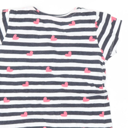 Primark Girls Blue Striped Cotton Basic T-Shirt Size 3-4 Years Round Neck
