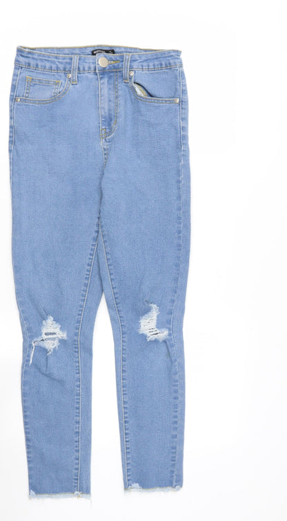 Nasty Gal Womens Blue  Cotton Skinny Jeans Size 8 L25 in Regular  - distressed